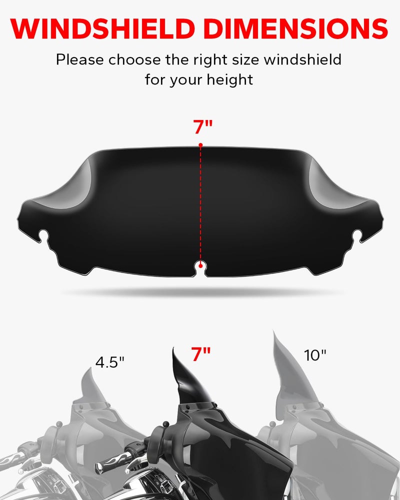 Amazicha Black 7" Wave Windshield Windscreen Compatible for 2014-2023 Harley Davidson Touring Street Glide/Electra Glide/Ultra Limited/Tri Glide FLHT FLHX FLHXS FLHTK - Image 4